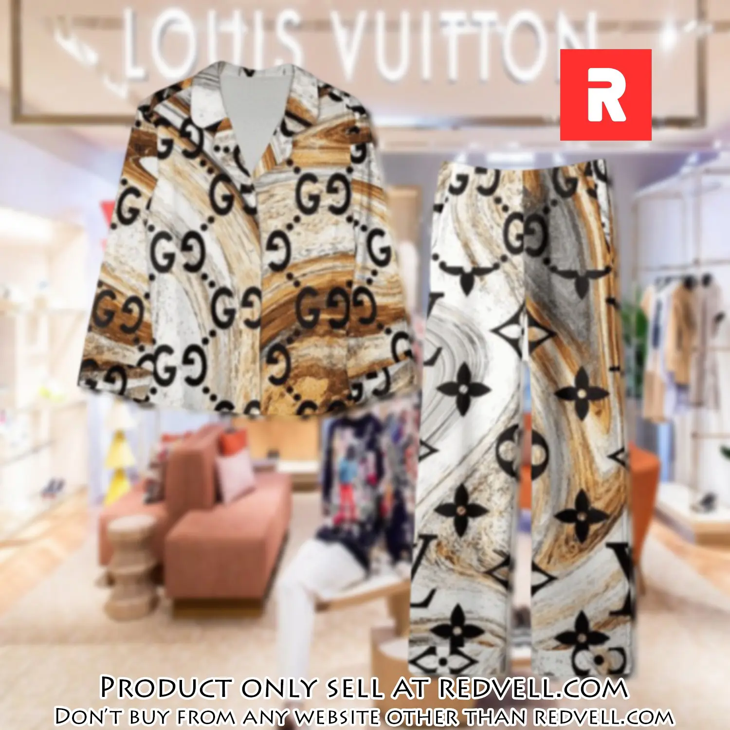 Trending luxury lv satin pajama set pjs1071 rv5532730